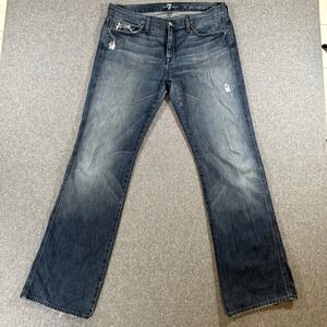 7 For All Mankind A Pocket Bootcut Jeans Mens 36x34 Blue Distressed Cotton Denim
